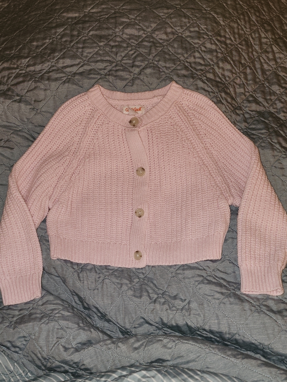 Sz 4T Cat & Jack Light Pink Cropped Button-Up Cotton-rich Knit Cardigan